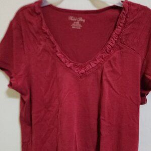 Maroon Top with a ruffle neckline